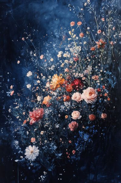 Opulence florale nocturne - Elegance in Blue par Eva Lee
