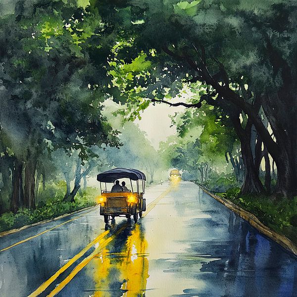Rainy road under trees by Poster Art Shop