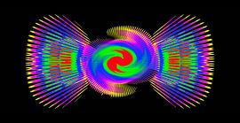 Kleuren op Zwart-Stralen op Spiraal en Ovaal van Leo Huijzer