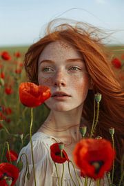 Rote Blüten im sanften Wind von Poster Art Shop