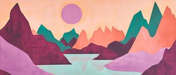 Colourful landscape with mountain silhouettes