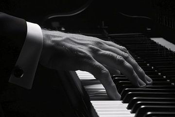 Hand speelt piano in zwart-wit foto van Imperial Art House