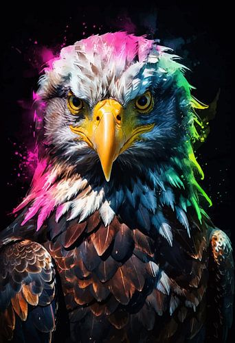Bald Eagle Neon Watercolor Art – Majestueuze roofvogel Moderne wanddecoratie