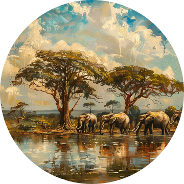 Sereniteit in de Savanne - Olifanten bij de Waterkant