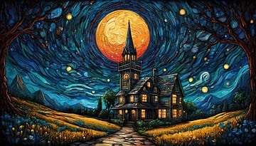 Betoverende Nacht in Van Gogh's Stijl van Retrotimes