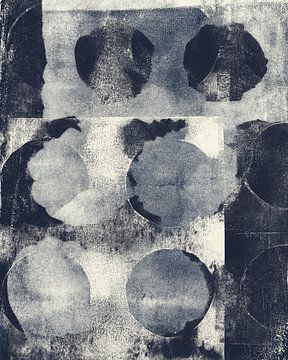 Abstract landscape with circles in grey and white. by Dina Dankers
