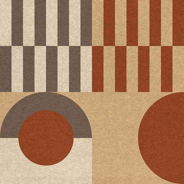 Geometrisches Retro-Bauhaus-Muster in Terrakotta, Taupe, Beige II von Abstrakte minimalistische Kunst