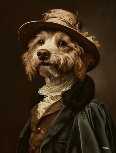 dog in Victorian dress