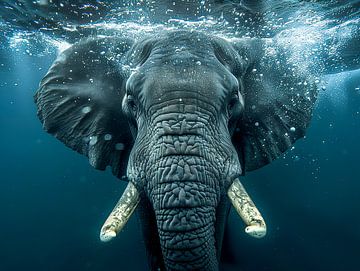 Schwimmender Afrikanischer Elefant von Luc de Zeeuw