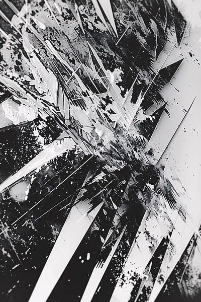 Dessin abstrait dynamique en noir et blanc avec des lignes nettes par Art & Soul Creations