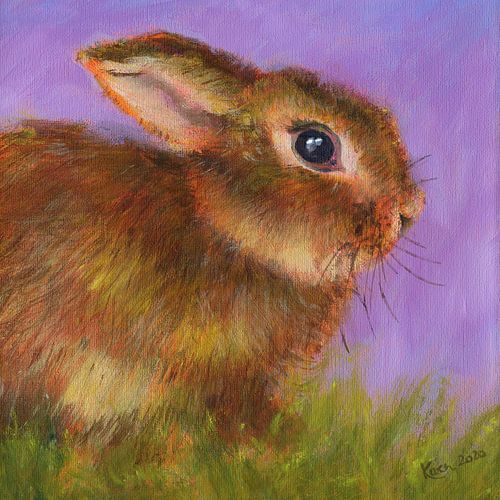 Mignon petit lapin assis dans l'herbe Peinture acrylique