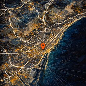 Vibrant Barcelona City Map Oil Painting — Modern Urban Travel Wall Art by Media Jeka