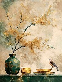 Vase mit Vogel: Aquarell-Stillleben-Serie-4