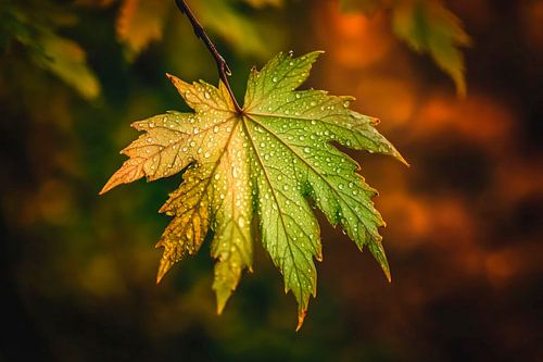 Druppels op een groen esdoornblad