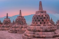 Borobudur temple in central Java in Indonesia at sunset