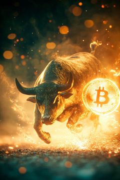 Bull run with Bitcoin logo by Poster Art Shop
