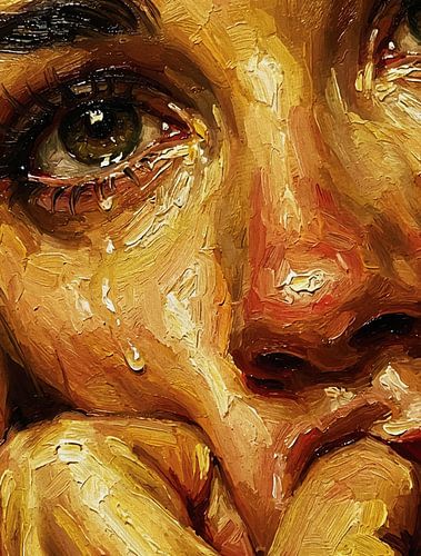 Huilend Portret Olieverfschilderij - Emotionele kunst met textuur