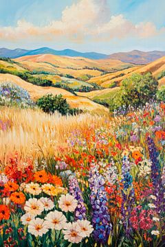 Blühende Landschaft im Sonnenlicht von Poster Art Shop