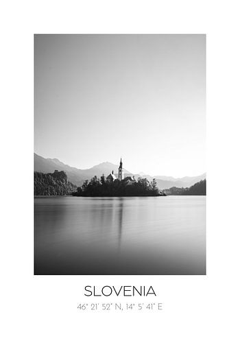 Grafische poster van Lake Bled met coördinaten | Slovenie | Grafisch