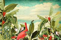 Botanical with tropical birds and flowers