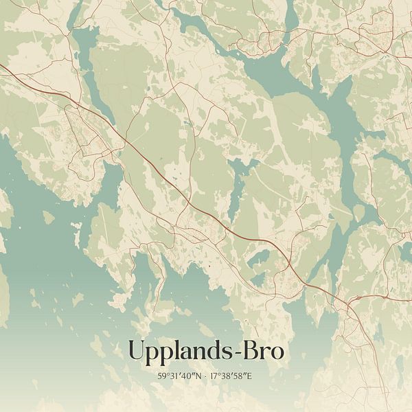 Vintage landkaart van Upplands-Bro, Sweden. van Stad & Wand