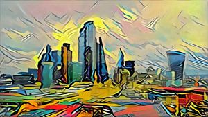 Abstrakte Malerei Londoner Wolkenkratzer im Stil von Picasso von Slimme Kunst.nl