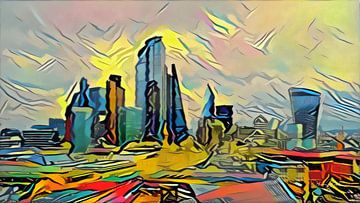 Abstrakte Malerei Londoner Wolkenkratzer im Stil von Picasso