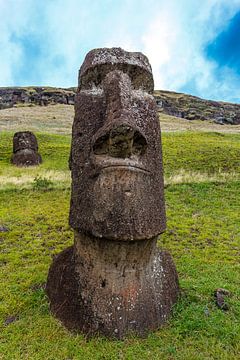 Paaseiland beeld (moai)  bij de Rano Raraku groeve op Paaseiland, Chili, Polynesie van WorldWidePhotoWeb