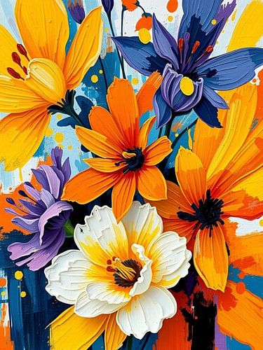 Levendige bloemsymfonie: Een gestructureerd impressionistisch boeket van sinaasappel