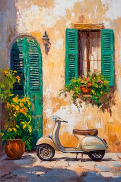 Vespa voor het raam van Poster Art Shop