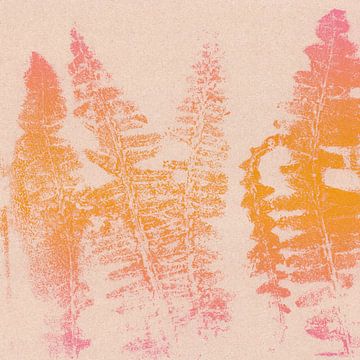 Varensbladeren in neonroze en geel. van Dina Dankers