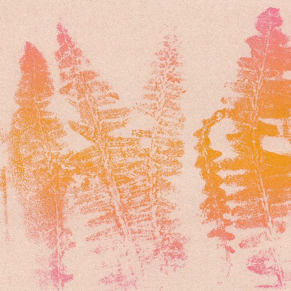 Feuilles de fougère rose et jaune fluo. par Dina Dankers