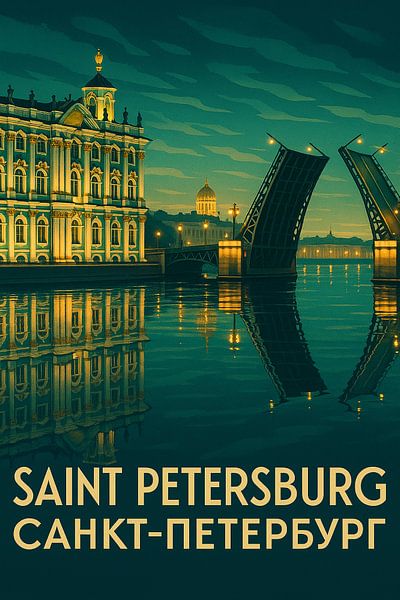 Saint Petersburg Winter Palace Art Print - Neva River &amp;amp ; Drawbridge Poster par Travel Shop