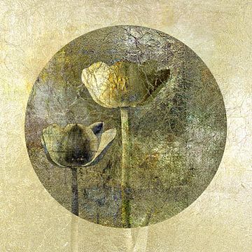 Tulpen auf Metall in Gold und Bronze.