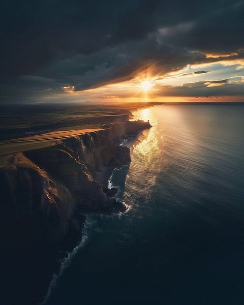 Zonsondergang over de kliffen van Engeland van fernlichtsicht