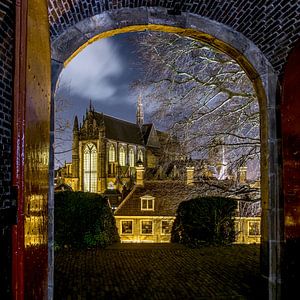 Hooglandse church in Leiden in the evening. by Dirk van Egmond