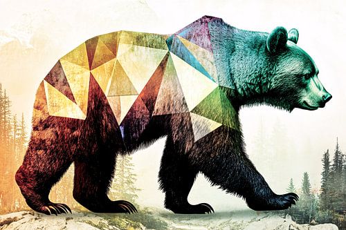 Œuvre d'art géométrique en forme d'ours coloré