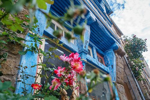 Bright Blue facade in Dinan's ancient streets
