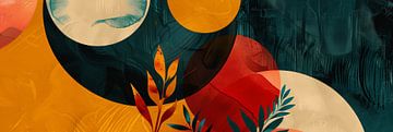 Abstract wall decoration with coloured shapes as a panorama by Digitale Schilderijen