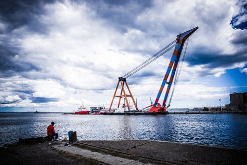 Visser en hijskraan - Aarhus haven