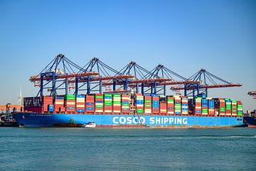 Containerschip aangemeerd bij de containerterminal