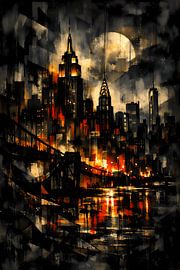 Or urbain – Tableau abstrait représentant la silhouette de New York dans la lumière nocturne sur ButterflyPix