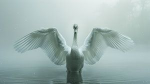 Serenity in Fog: The Swan's Soft Wings