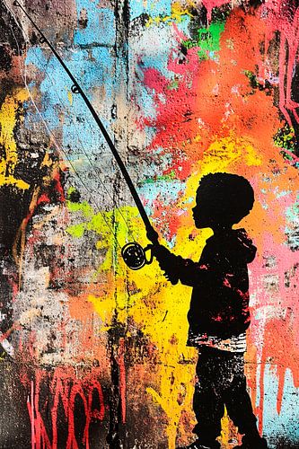 Kind silhouet in graffiti-kunst