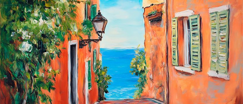Colourful alley with sea view - Painting by Poster Art Shop