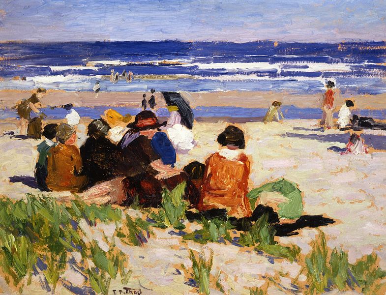 Edward Henry Potthast~On the beach, Ogunhit, Maine by finemasterpiece