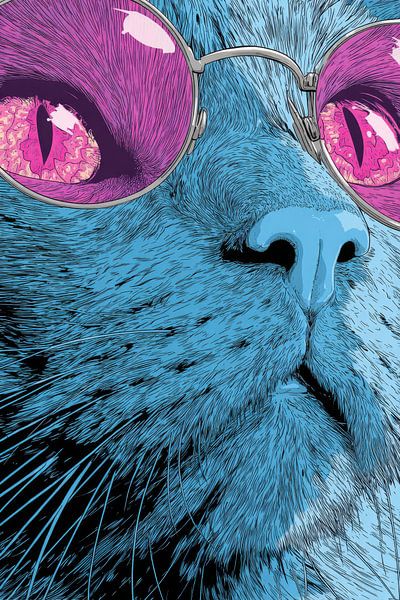 Cat in Neon Reflection Digital Coolness by Eva Lee