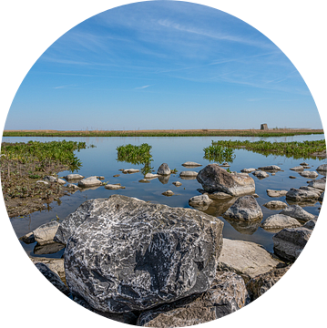 Landschap Marker Wadden met grote rots van Kok and Kok