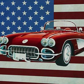 Chevrolet Corvette C1 from 1960 in front of the American flag by Jan Keteleer