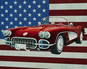 Chevrolet Corvette C1 von 1960 vor der amerikanischen Flagge